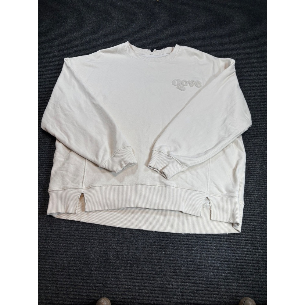 Aerie Love This Moment Oversized Sweatshirt Cream Off-White Bouclé Patch Small